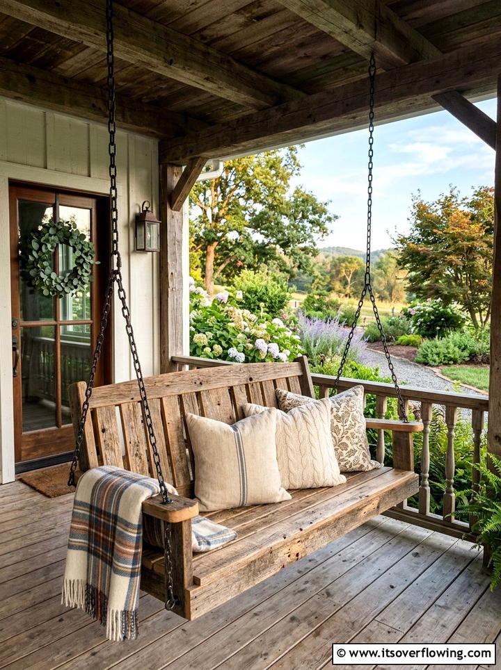 Reclaimed Wood Porch Swing - 25 garden ideas with reclaimed wood