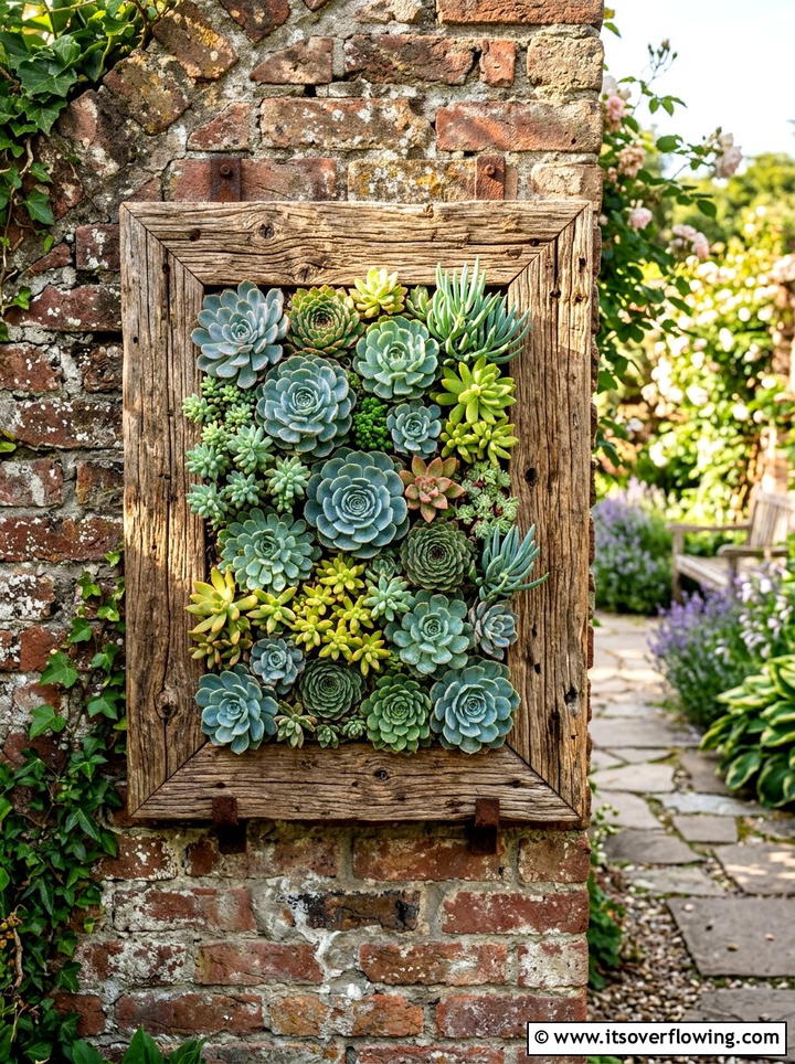 Reclaimed Wood Succulent Frame - 25 garden ideas with succulent frames