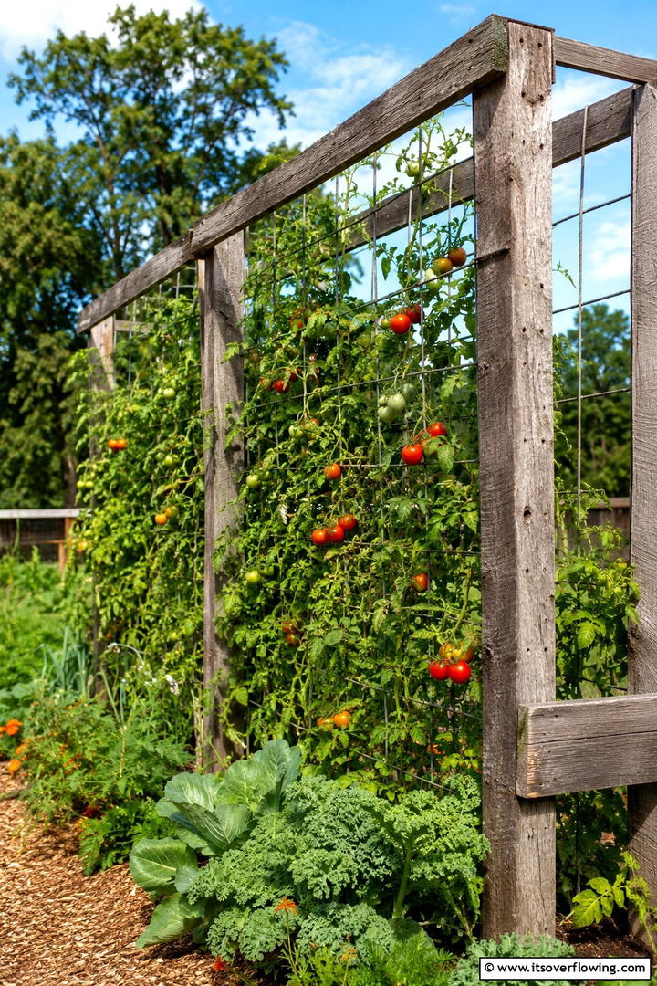 Reclaimed Wood Vertical Trellis - 30 Tomato Trellis Ideas for Healthy & Space-Saving Gardens