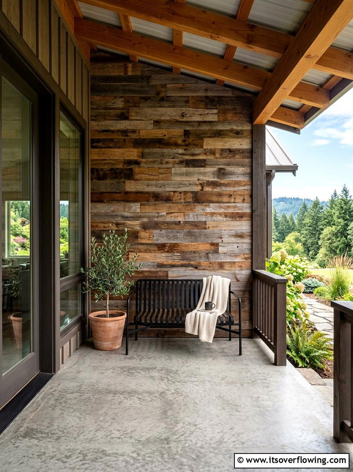Reclaimed Wood Wall - 25 front porch decor ideas with rustic accents