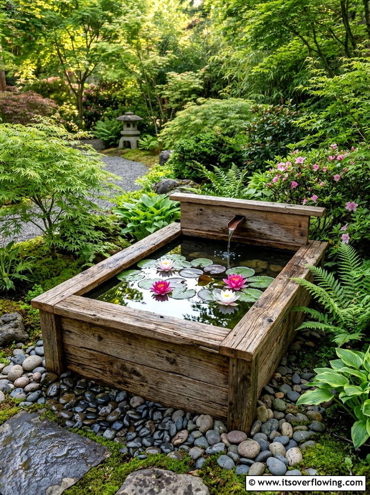 Reclaimed Wood Water Feature - 25 garden ideas with reclaimed wood