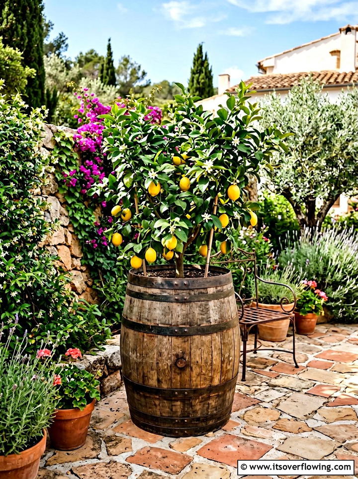 Reclaimed oak barrel planter - 25 recycled garden ideas with recycled wood art
