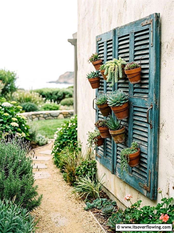 Reclaimed shutter plant wall - 25 upcycled garden ideas for narrow spaces