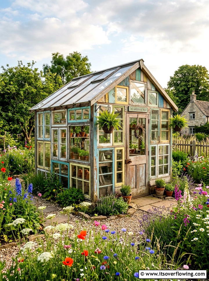 Reclaimed window greenhouse - 25 creative garden ideas with greenhouse corners