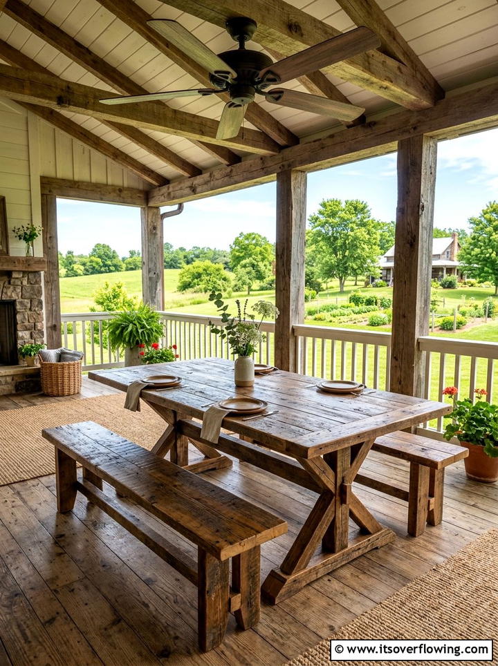 Reclaimed wood farmhouse table - 25 front porch ideas with repurposed furniture