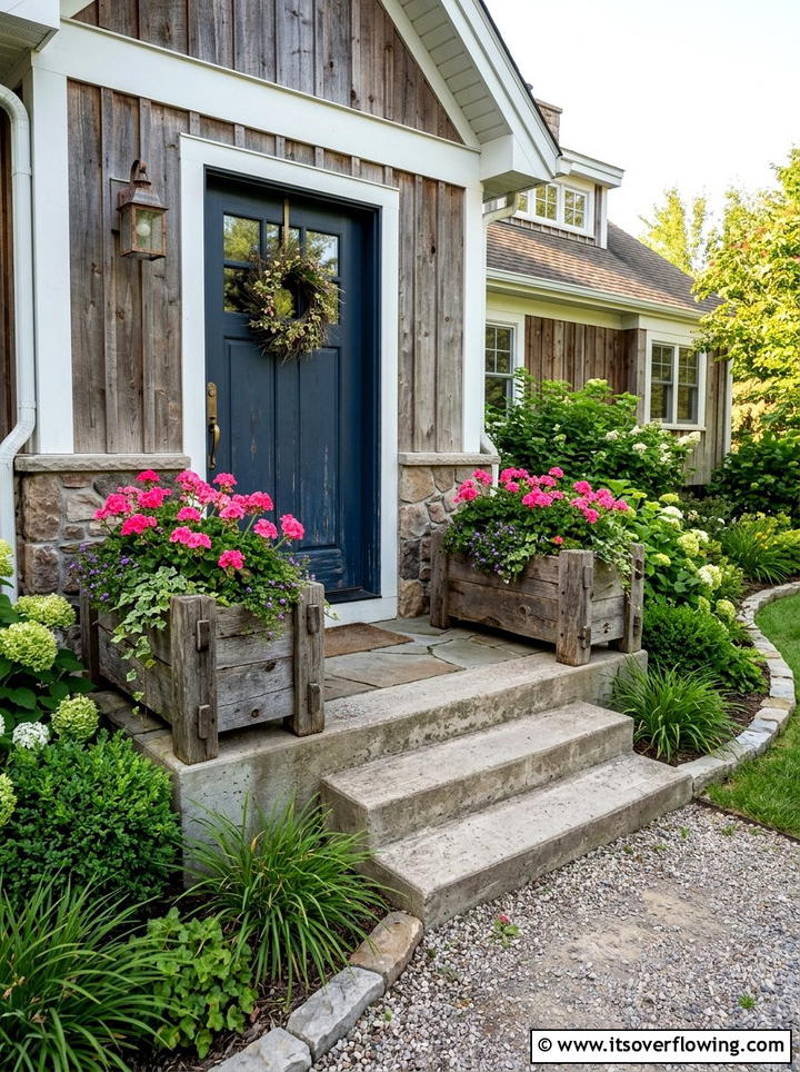 Reclaimed wood planter - 25 front porch decor ideas with natural wood