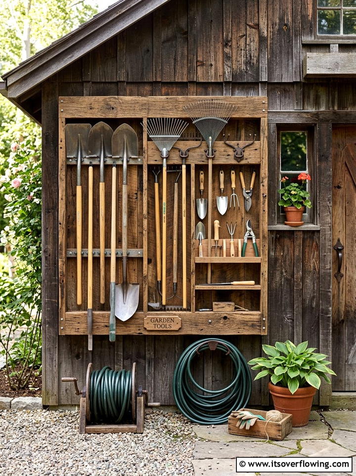 Reclaimed wood tool organizer - 25 backyard ideas with reclaimed wood