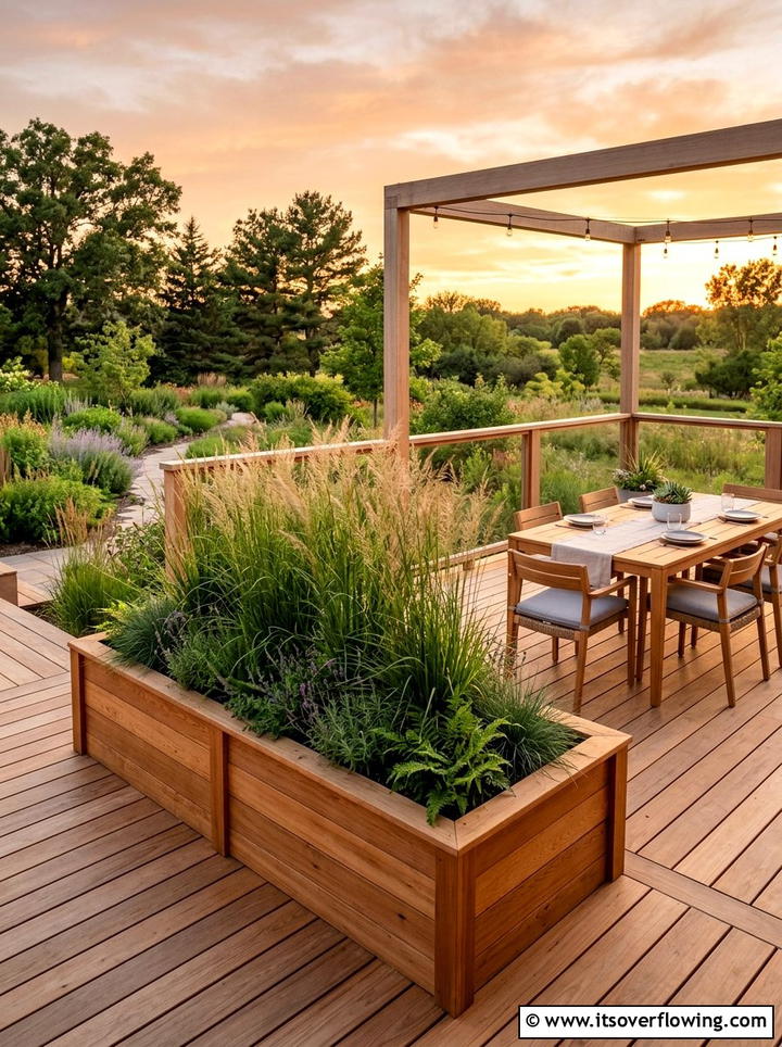 Rectangular Cedar Deck Planter - 25 garden decor ideas with wooden planters