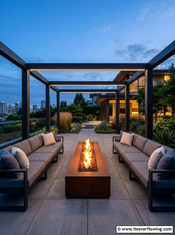 Rectangular Pergola Fire Pit - 25 backyard ideas with pergola and fire pit
