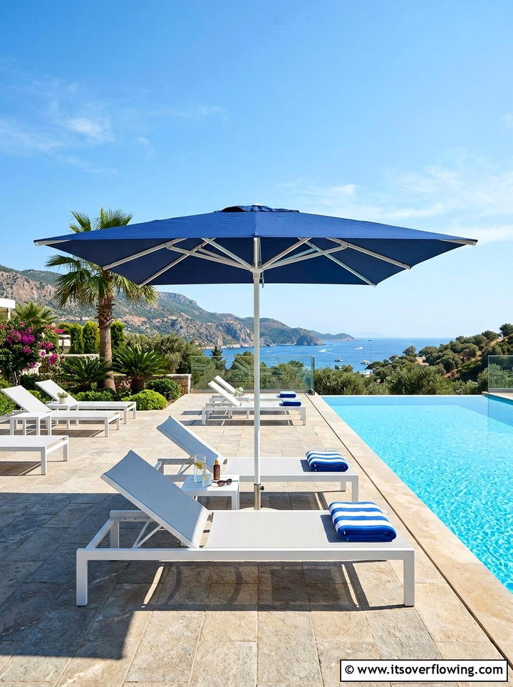 Rectangular Poolside Umbrella - 25 garden decor ideas with umbrellas