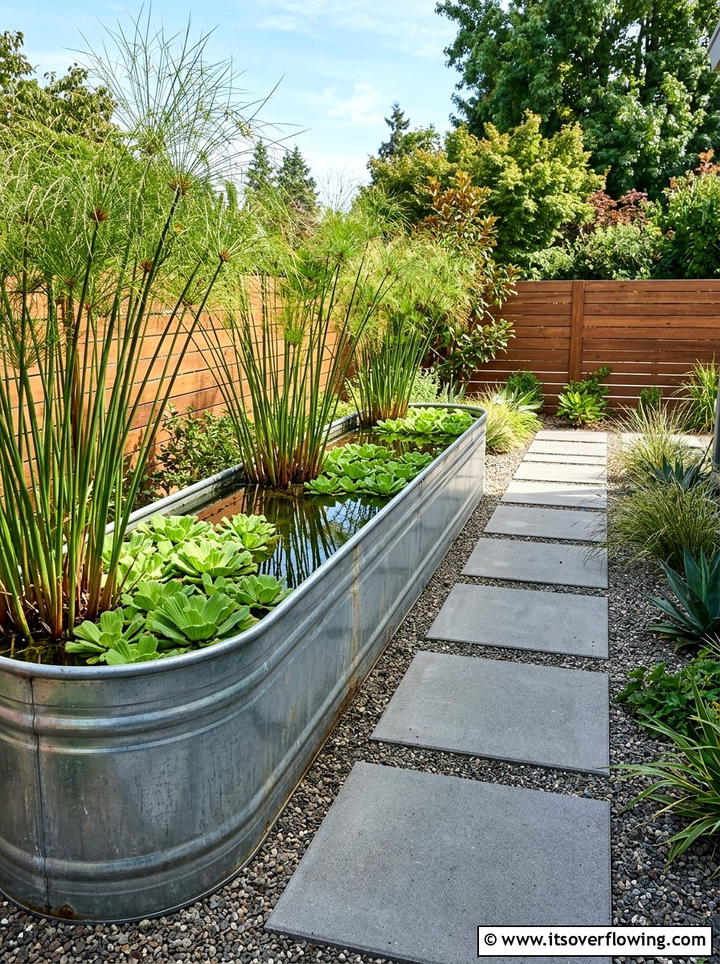 Rectangular Trough Water Garden - 25 creative garden ideas with mini ponds