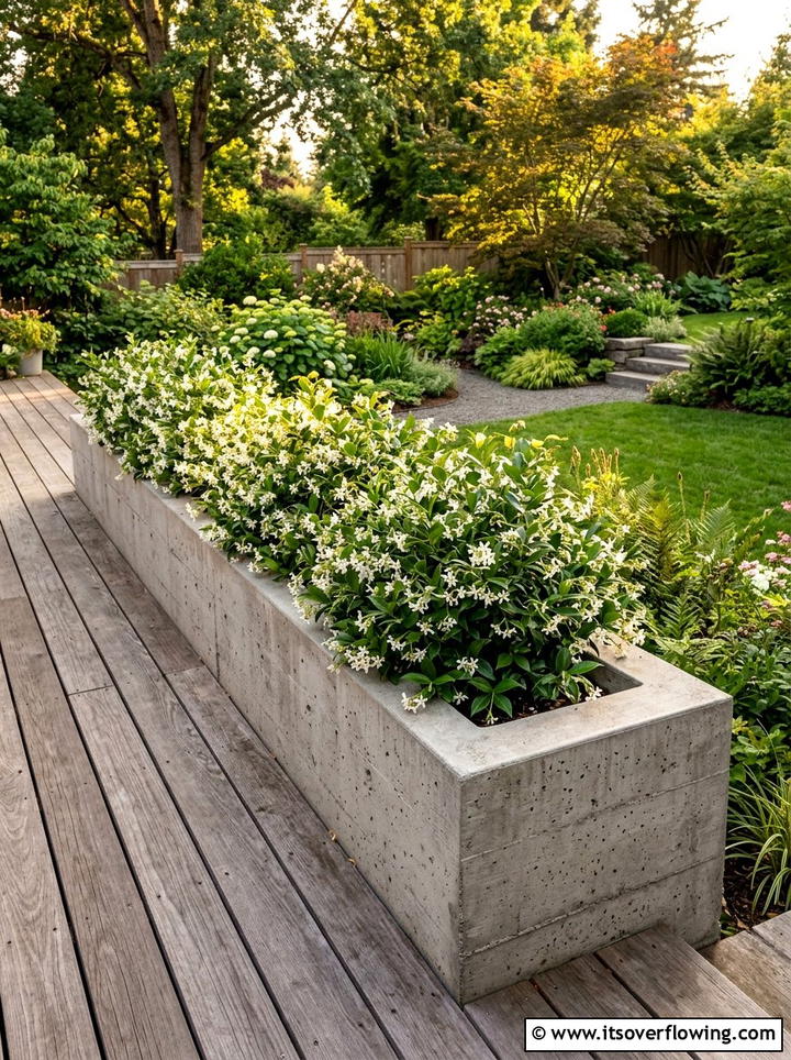 Rectangular concrete planter deck edge - 25 garden ideas with concrete planters