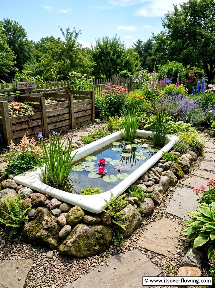 Recycled Bathtub Garden Pond - 25 recycled garden ideas with leaf mold bins