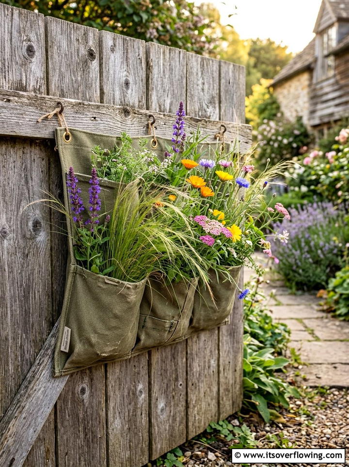 Recycled Canvas Plant Pocket - 25 creative garden ideas with pocket planters