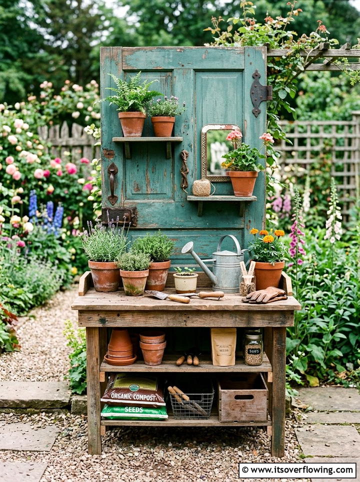 Recycled Door Potting Bench - 25 garden ideas with potting bench