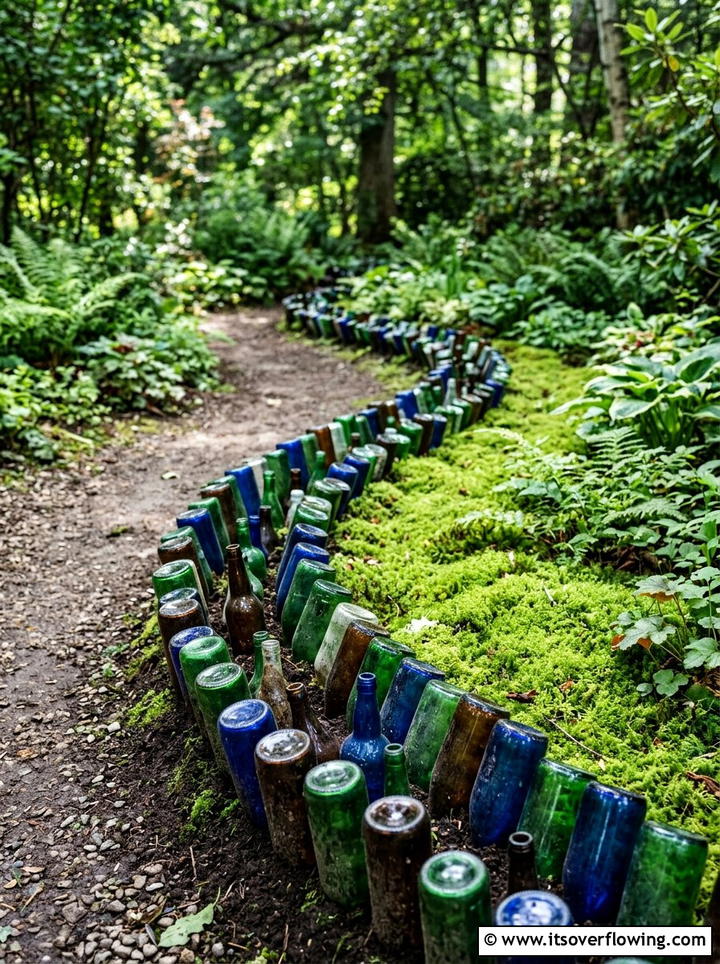 Recycled Glass Bottle Border - 25 upcycled garden ideas for shaded spaces
