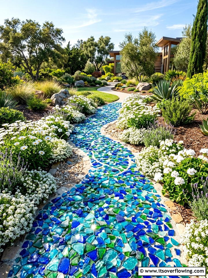 Recycled Glass Path - 25 creative garden ideas with sustainable landscaping