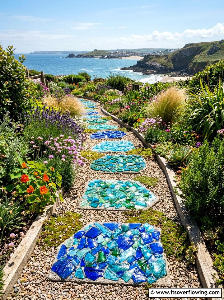 Recycled Glass Stepping Stones - 25 garden ideas with stepping stones