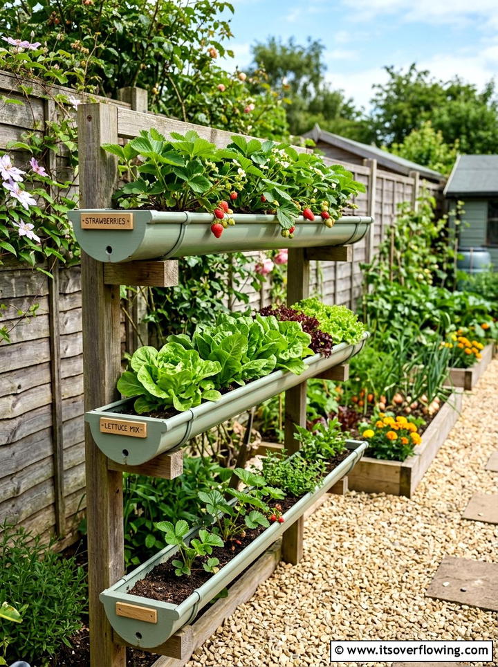 Recycled Gutter Garden - 25 backyard ideas with vertical garden