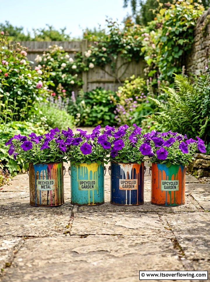 Recycled Metal Paint Can - 25 reusing old things ideas for garden planters