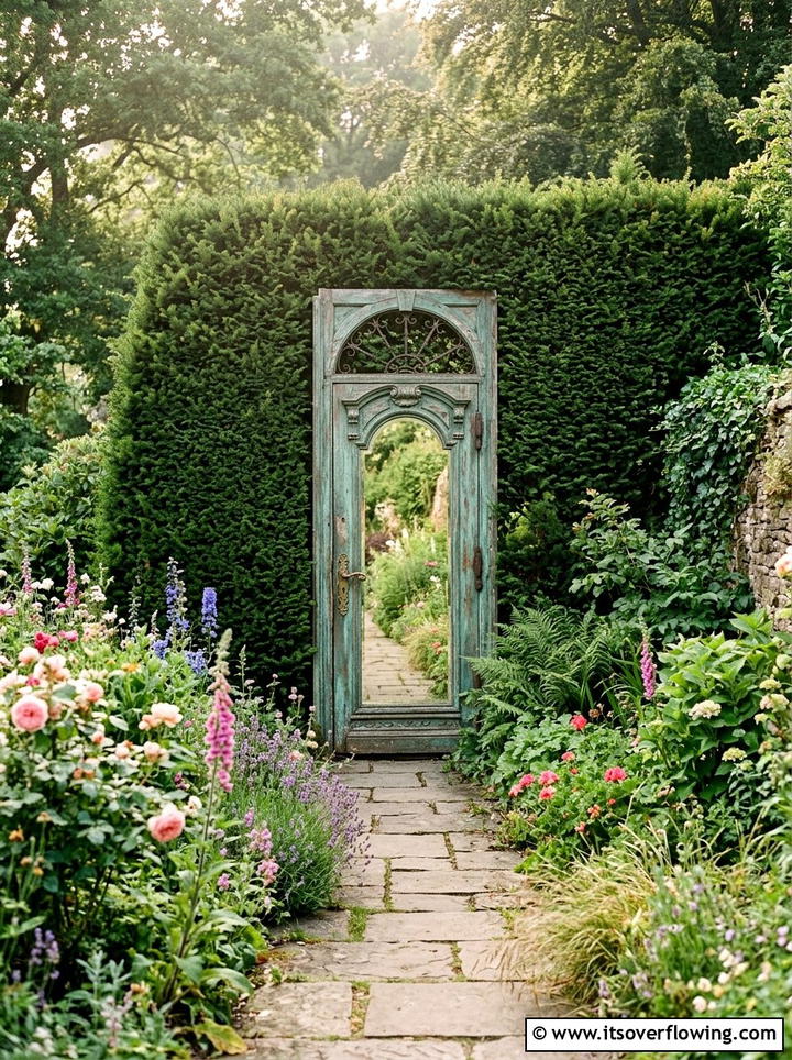Recycled Mirror Door - 25 recycled garden ideas with mirror pieces