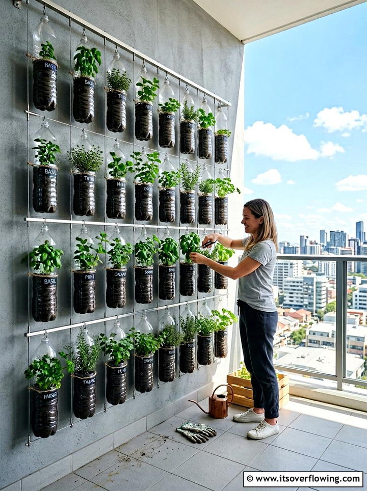 Recycled Plastic Bottle Garden - 25 upcycled garden ideas with herb planters
