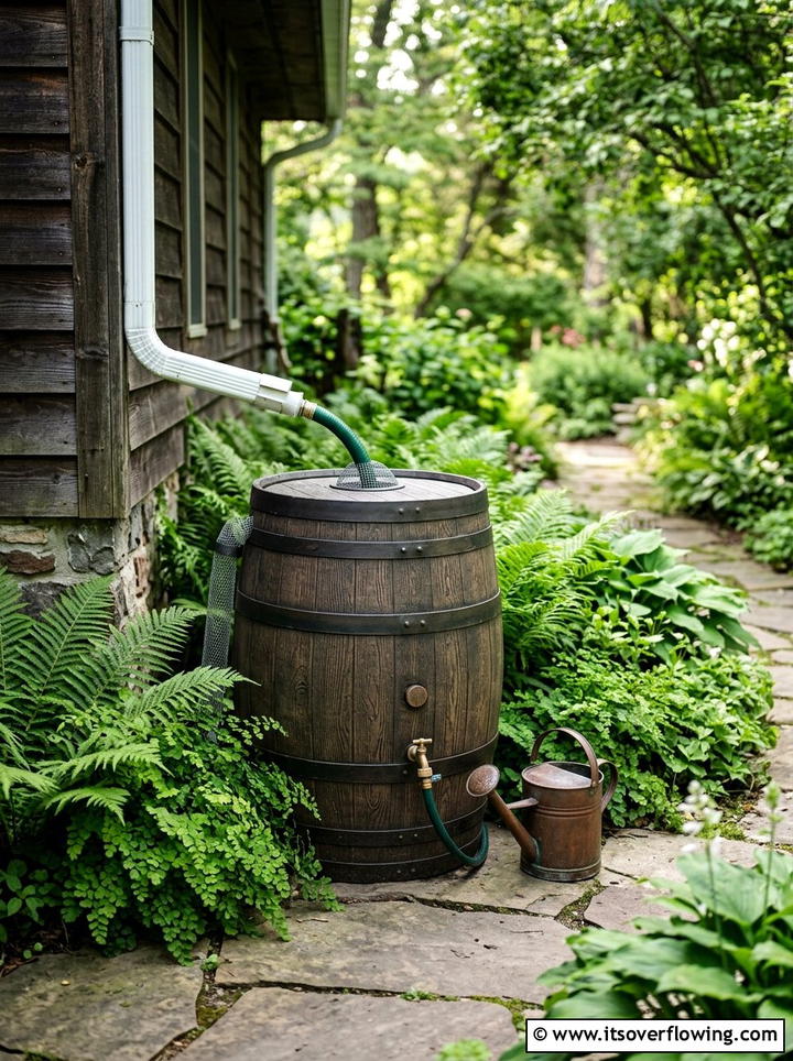 Recycled Rain Barrel - 25 garden decor ideas with spring decor