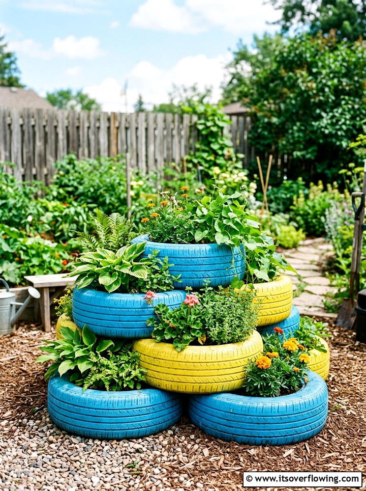 Recycled Rubber Tire - 25 reusing old things ideas for rustic garden look