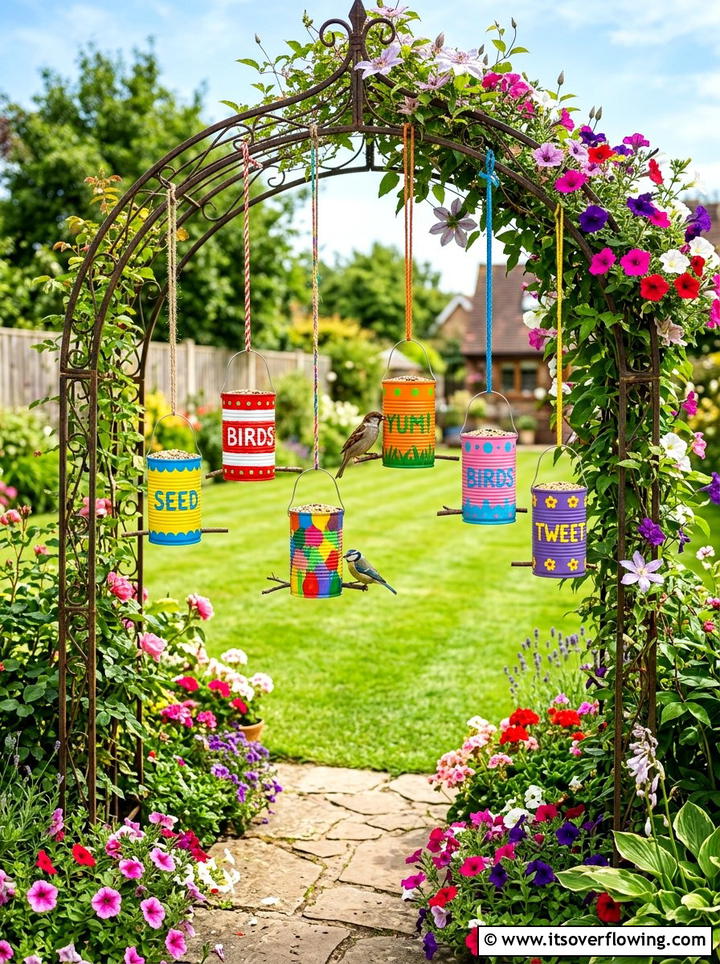 Recycled Tin Can Bird Feeder - 25 reusing old things ideas for bird feeders