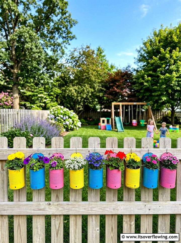 Recycled Tin Can Planter - 25 creative garden ideas with wall mounted planters