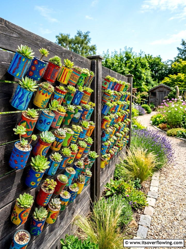Recycled Tin Can Wall - 25 small garden ideas on a budget