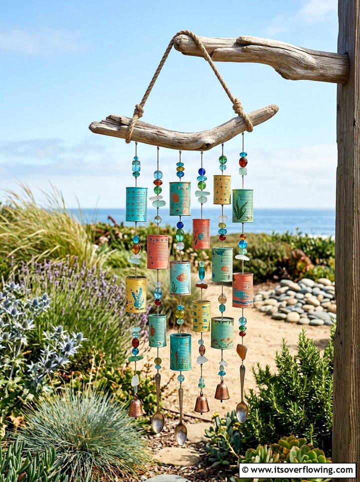 Recycled Tin Can Wind Chime - 25 upcycled garden ideas with old cans