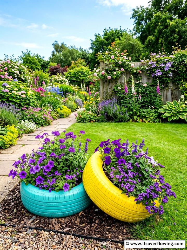 Recycled Tire Planter - 25 cheap garden ideas