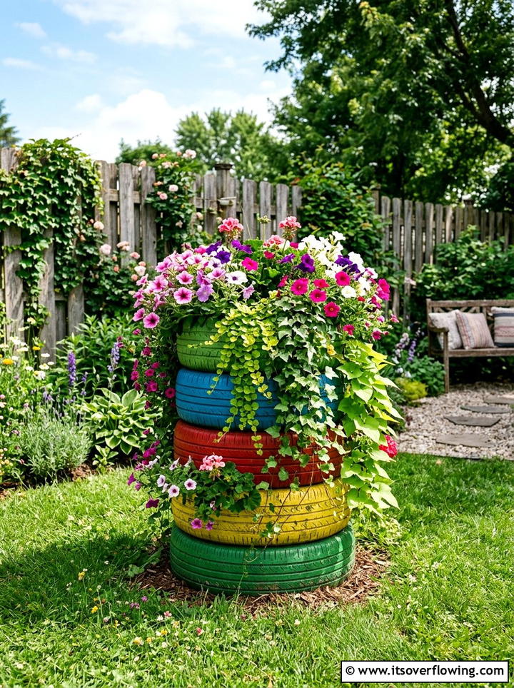 Recycled Tire Planter - 25 garden decor ideas on a budget