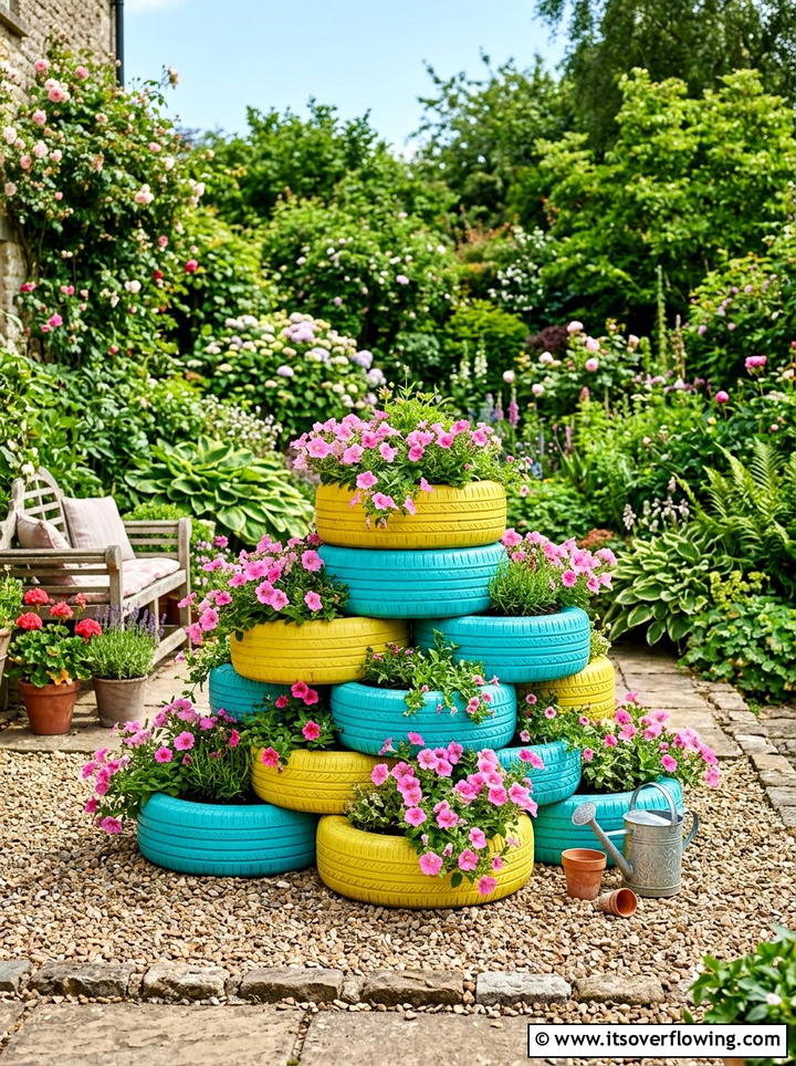 Recycled Tire Planter - 25 upcycled garden ideas