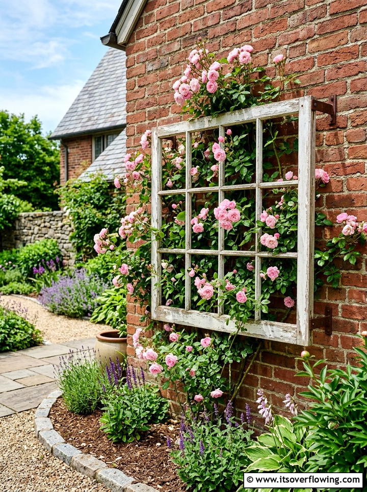 Recycled Window Frame Trellis - 25 upcycled garden ideas for front yards