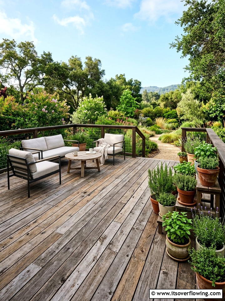 Recycled Wood Deck - 25 creative garden ideas with boho textures