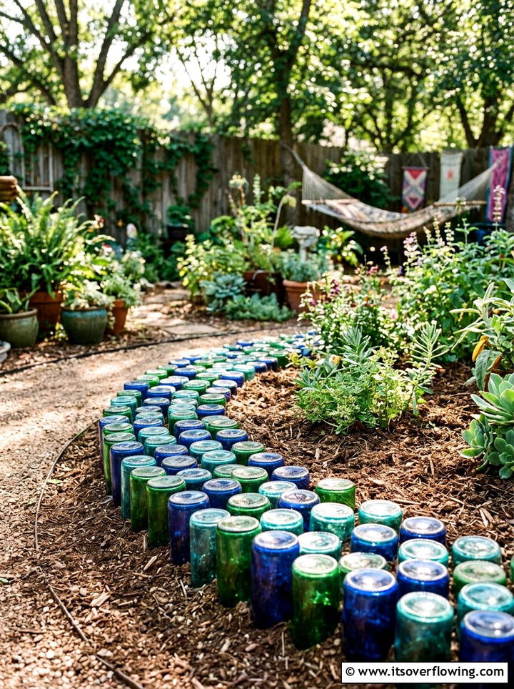 Recycled bottle edge - 25 backyard ideas with edging