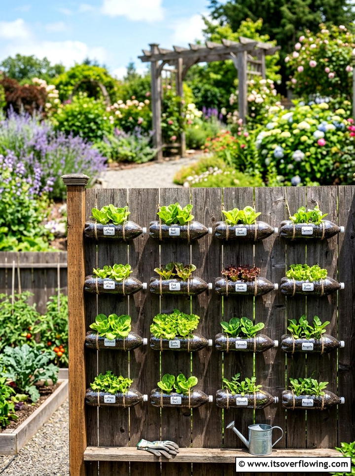 Recycled bottle garden - 25 small garden ideas with wall planters