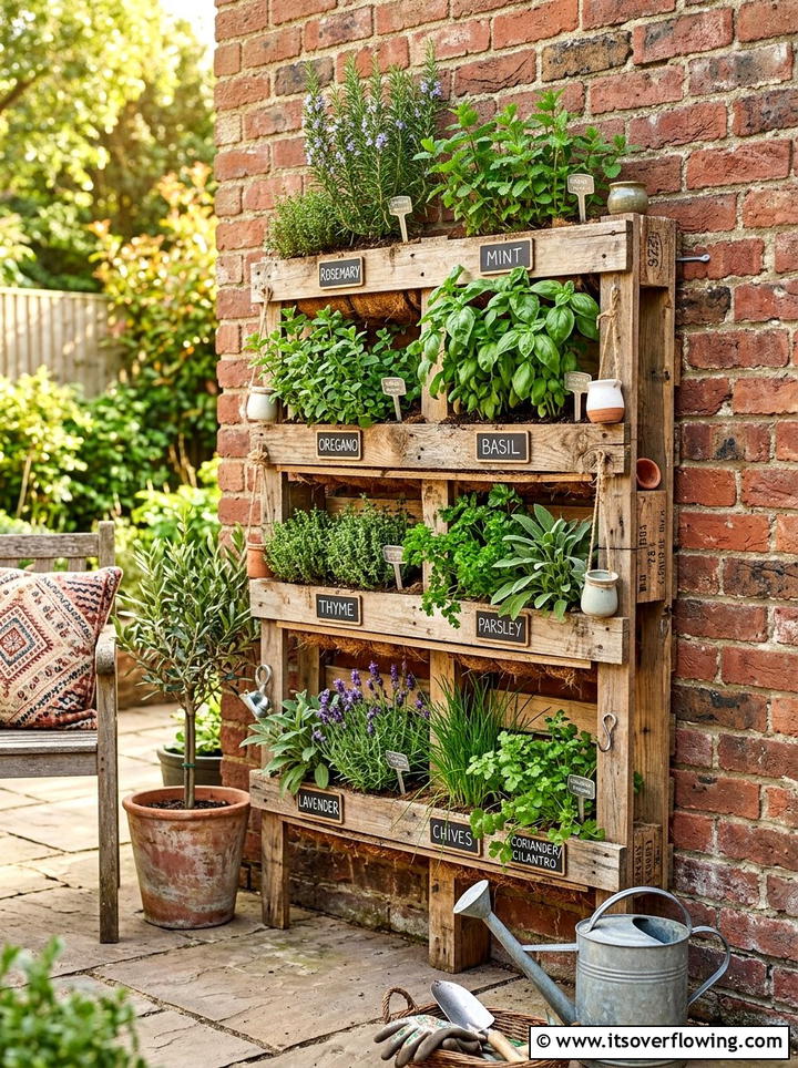 Recycled pallet vertical garden - 25 reusing old things ideas for boho garden look