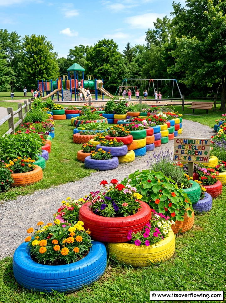 Recycled rubber tire garden - 25 upcycled garden ideas with watering stations