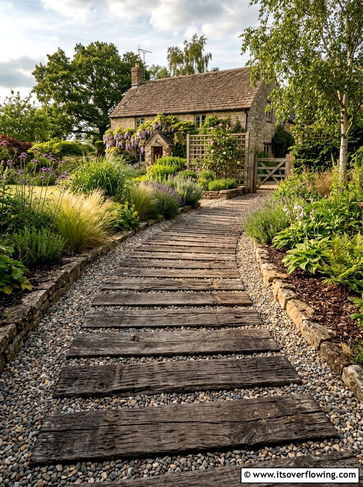 Recycled timber sleeper - 25 backyard ideas with pathways
