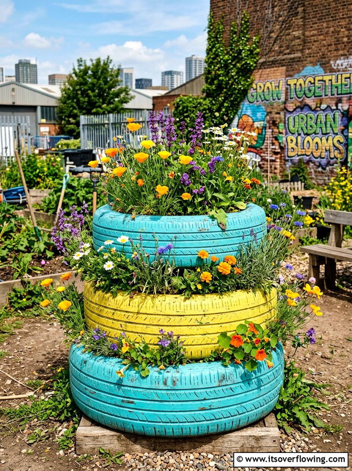 Recycled tire planters - 25 creative garden ideas for balconies