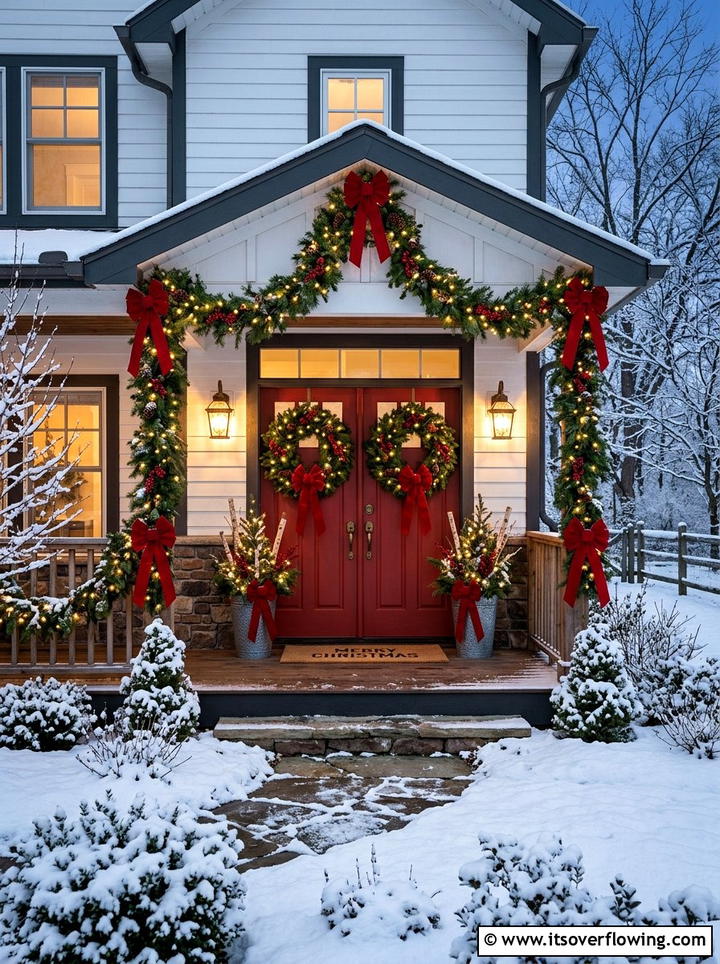 Red And Green Outdoor Entryway - 25 front porch decor ideas for christmas