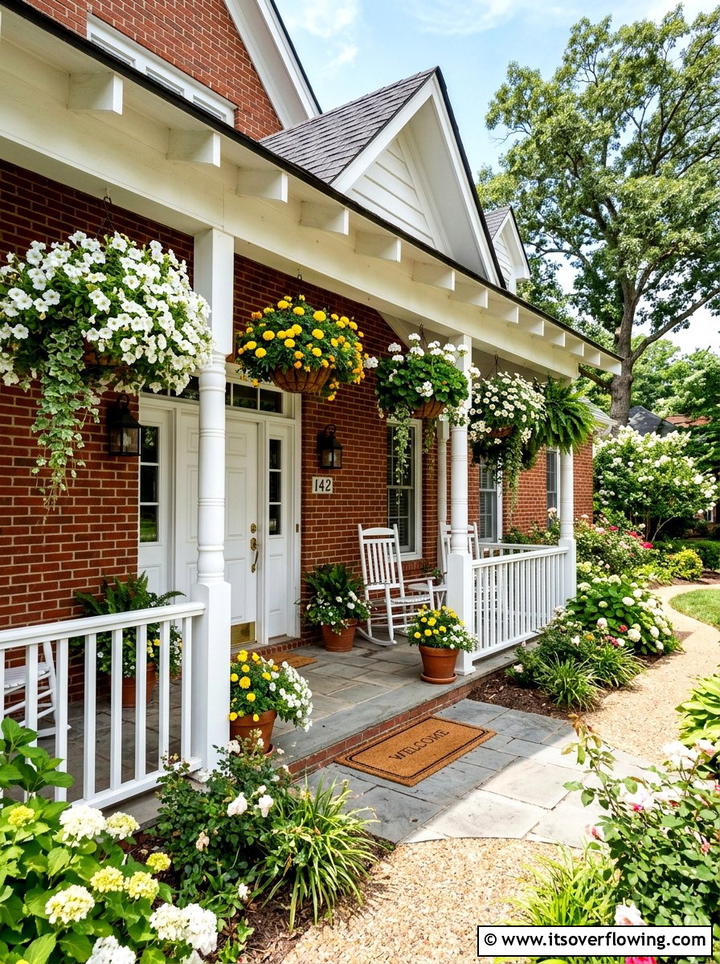 Red Brick Porch Flowers - 25 front porch ideas with hanging baskets