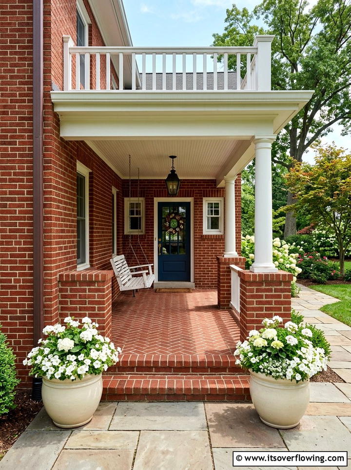 Red Brick Porch - 25 front porch ideas with matching planters