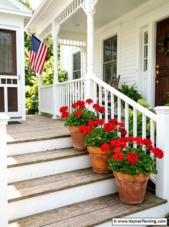 Red Geranium Pots - 25 front porch ideas with plants