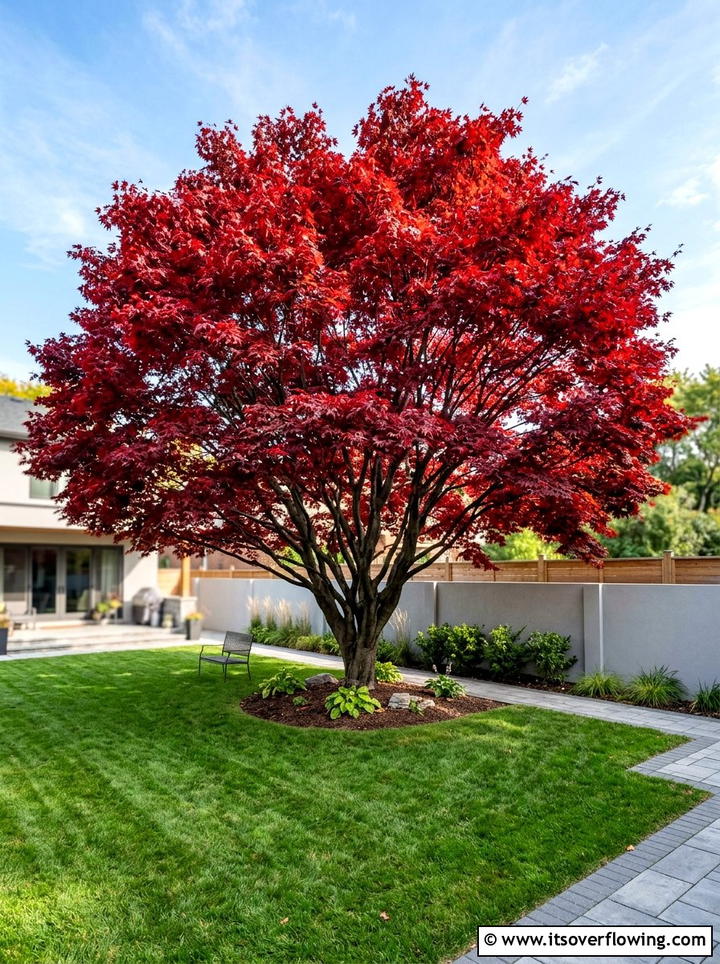 Red Maple Tree In Minimalist Yard - 25 garden design ideas with bold contrast