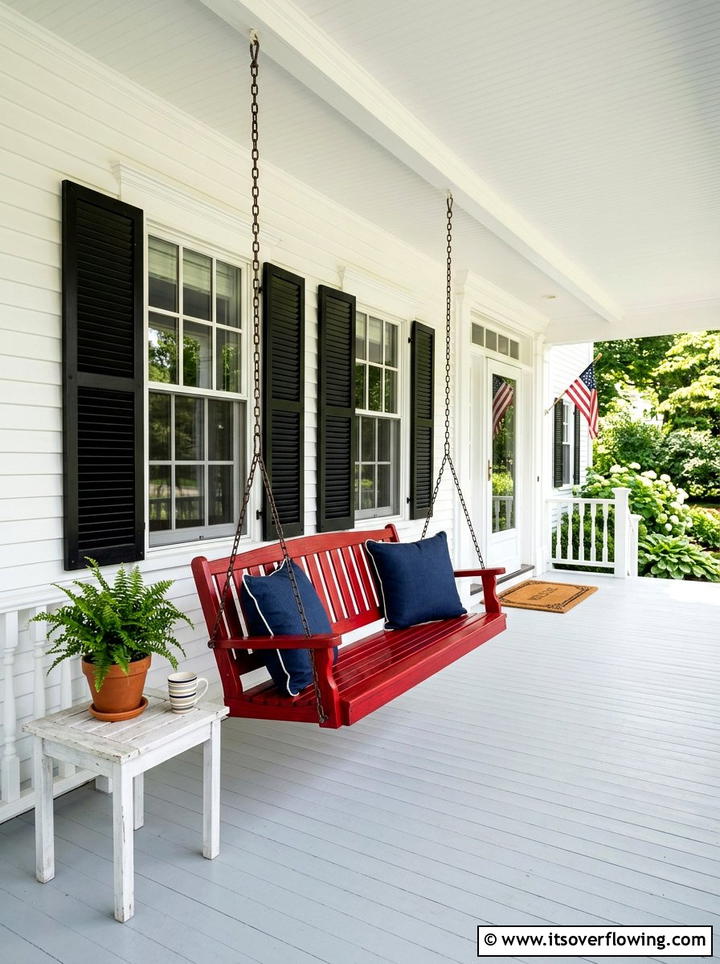 Red Porch Swing Accent - 25 front porch ideas with porch swing