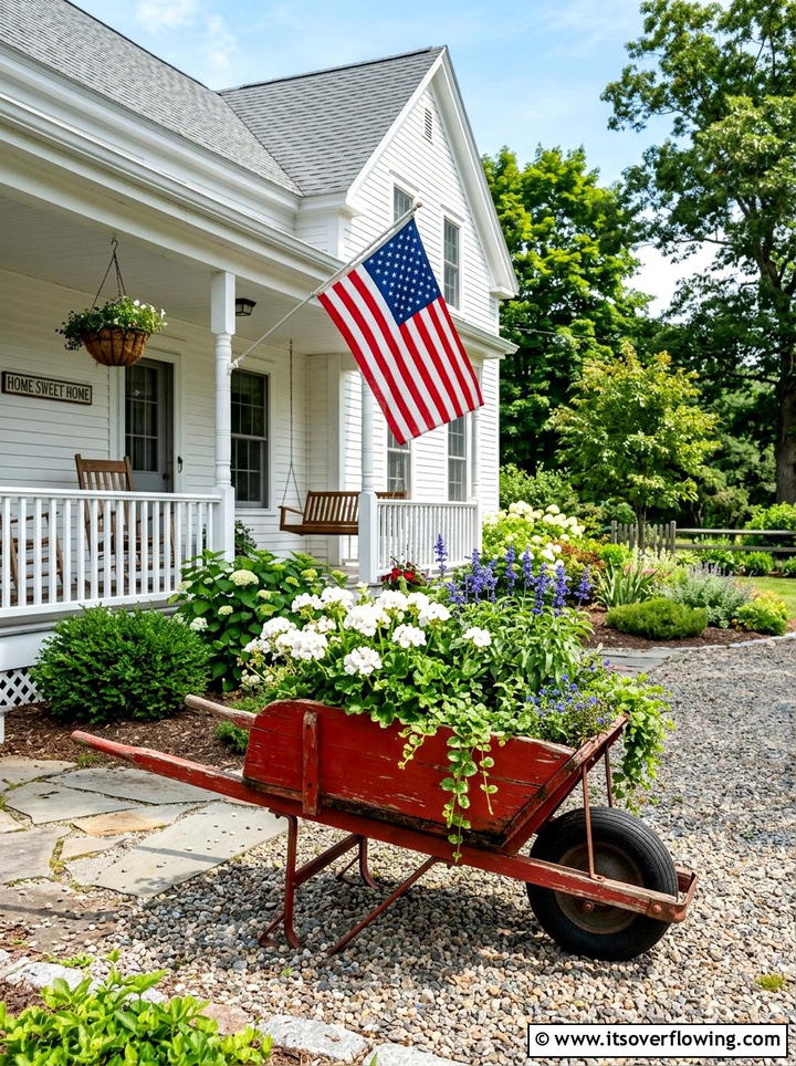 Red Wheelbarrow Garden - 25 backyard ideas with wheelbarrow planter
